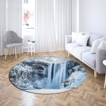 

Nature Scenery Round Carpet 3D Print Waterfall Floor Rugs Beautiful Colorful Play Tent Floor Mat Home Computer Chair Area Carpet