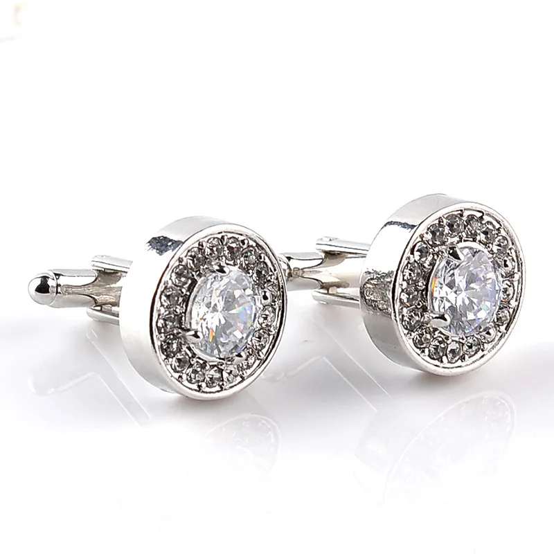 High Polished Round Crystal Paved Cufflinks Metal arm buttons for women men shirts business lawyer cuff links Wedding Jewelry
