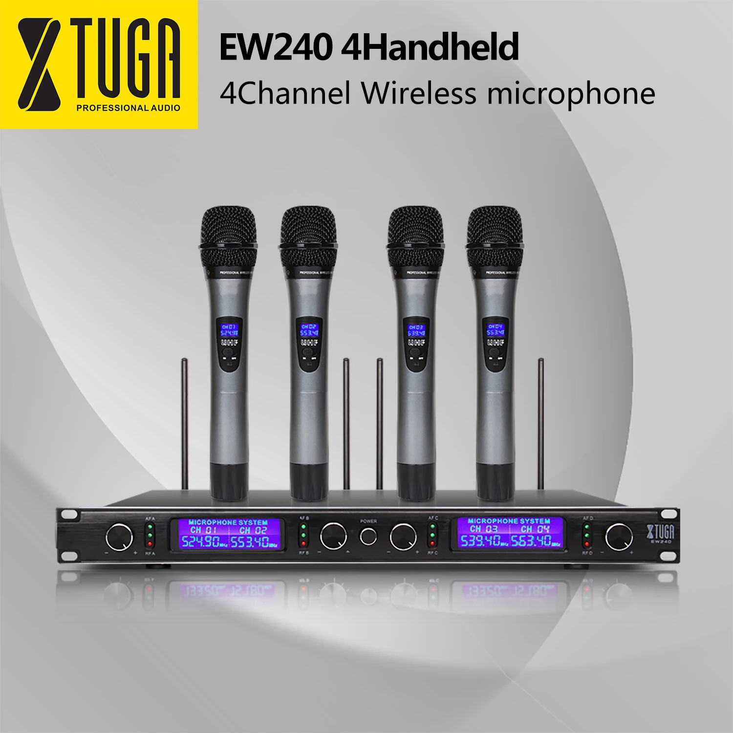 

Whole Metal!!! Quiet!!!Rocket Audio EW240 4 Channel Cordless Microphone System UHF Wireless Karaoke Microphone System 4 Mic(New)