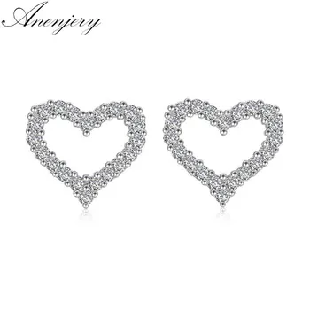 

ANENJERY Classic Silver Color Shiny Zircon Love Heart Earrings For Women Wedding Jewelry oorbellen S-E360