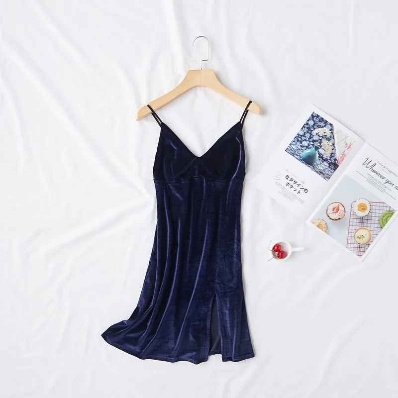 navyblue Camisole Сексуальная Вышивка буквами для женщин невесты свадебное сувенирное платье кимоно платье осень новое велюровое ночное белье - Цвет: navyblue Camisole