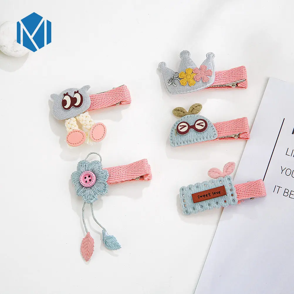 Crown 5pcs/set Fashion Full Covered Children Hair Clips Girls Cartoon Bow Cotton Hairpins Crown Kids Barrettes Cute Hair Accessories - Цвет: Crown