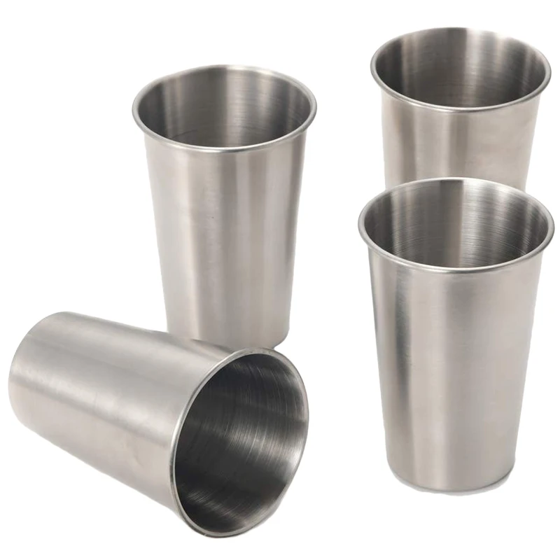 Пивная кружка из нержавеющей стали 16 унций, сопроводительная чашка, Штабелируемая чашка для питья, подходит для детей и взрослых, набор из 4 предметов(16 унций