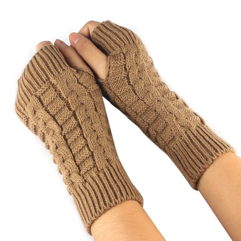 Вязаные длинные перчатки без пальцев для рук зимние теплые шерстяные перчатки без пальцев для женщин для девушек и мужчин унисекс