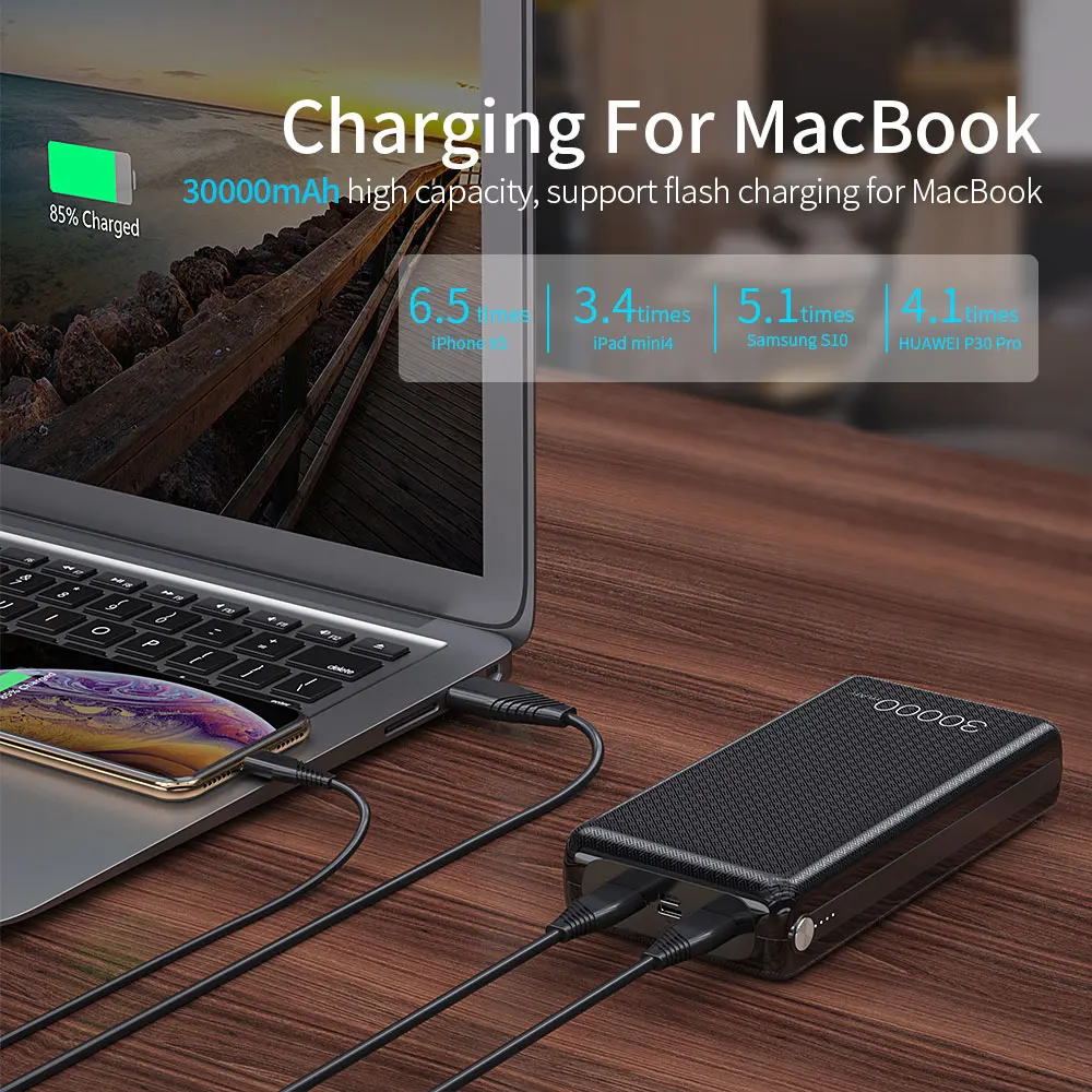 Essager 30000mAh Power Bank Quick Charge 3.0 PD USB C 30000 mah Powerbank For Xiaomi mi iPhone Portable External Battery Charger