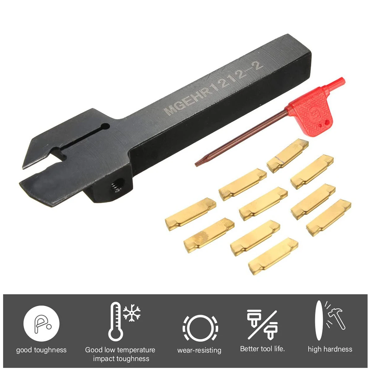

Lathe Turning Tool Set MGEHR1212-2 Quick Change Lathe Tools Holder with 10 Carbide Turning Insert for Turning Grooving Threading