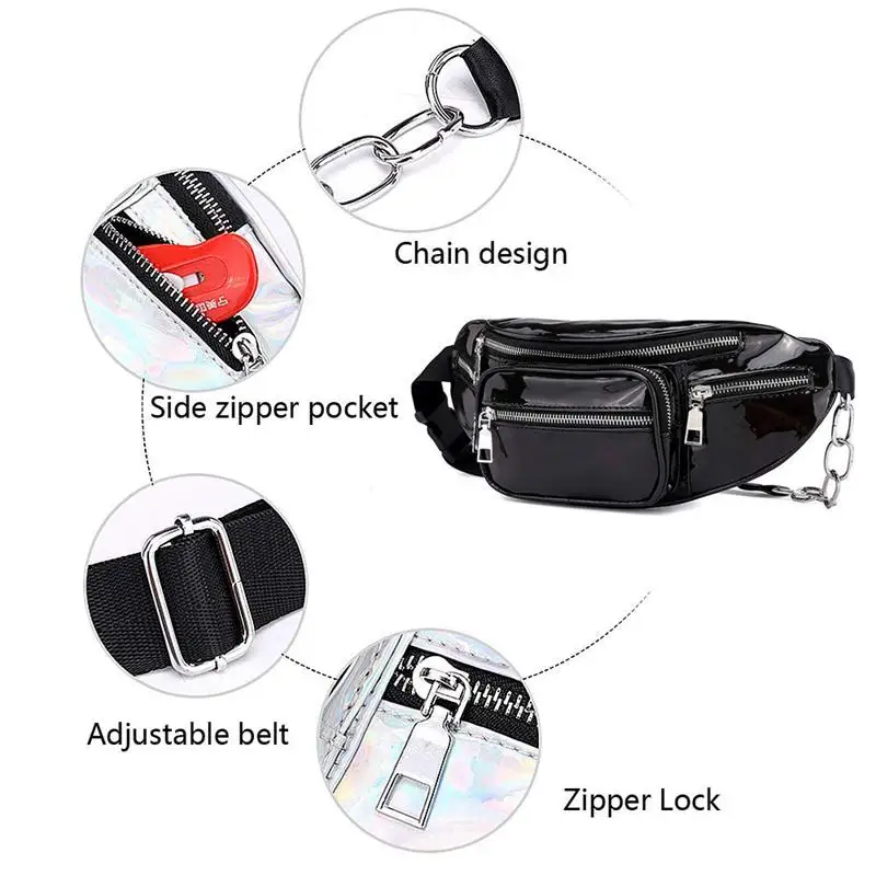 ABDB-Waist Pack Waterproof Holographic Fanny Pack for Women Neon Shiny Iridescent Bum Bag Adjustable Belt Fashion Waist Packs fo