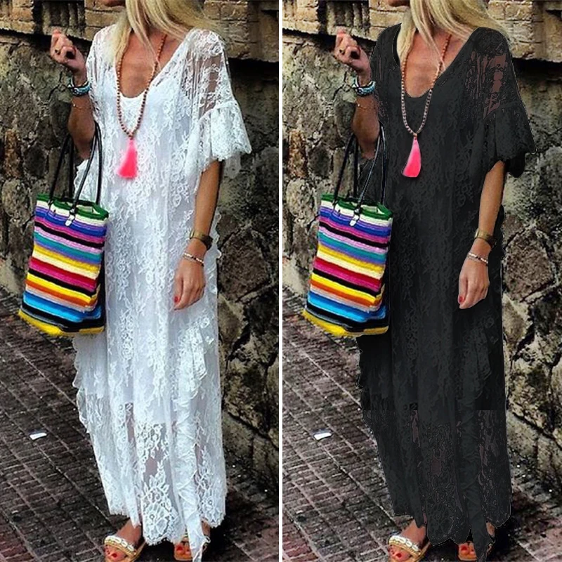 Женское длинное платье VONDA Пляжное Платье с треугольным вырезом и рукавом