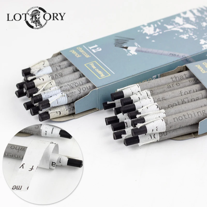 

Lotory 12Pcs/set Pull Line Charcoal Pencil Soft/Medium Drawing Pencils Carbon Sketch Pencil Free Cuttting Art Supplies Staionery