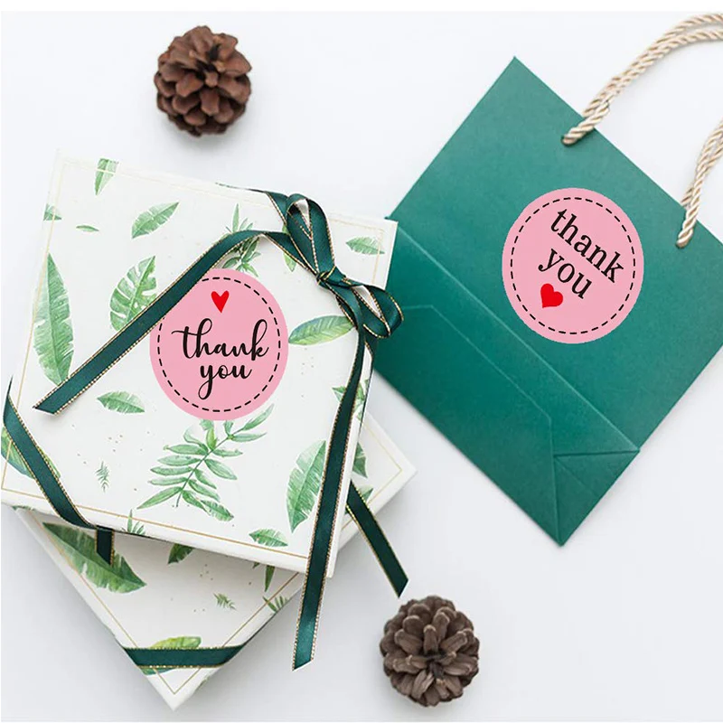 500 шт./каждый рулон 3,8 см DIY ручной работы wtih Красное сердце с надписью Love Thank you круглый Скрапбукинг Бумажные этикетки печать стикер(розовый