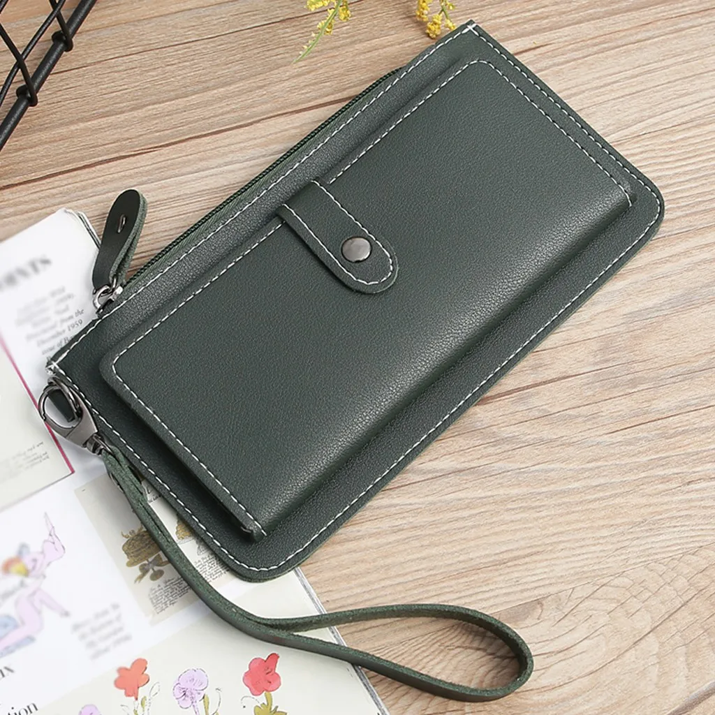 Women Long Wallets Fashion Solid Handbags Multi-Function Coin Purse Cards ID Cards Holder Leather Money Bag Clutch Wallet