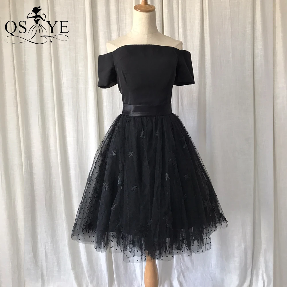 Cheap Short Black Prom Dresses Tulle Puffy Gown Girl Party Dress Off