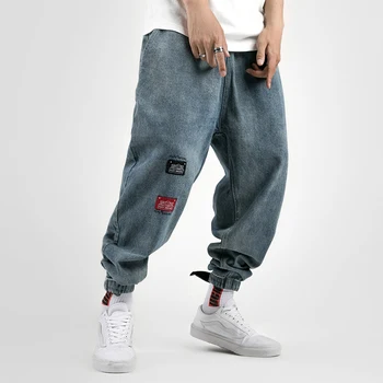 

2019 Autumn Men's Cargo Pocket Baggy Homme Classic Wash Jeans Blue Casual Pants Biker Denim Trousers Plus Size M-2XL