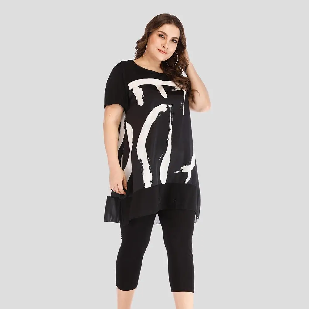 4XL 5XL летний женский комплект из двух предметов большого размера 2020 повседневные