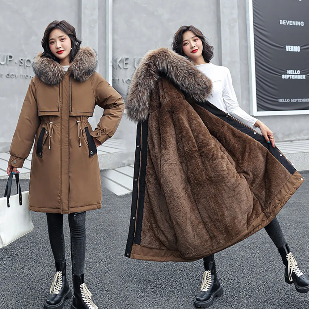 Vielleicht Winter Jacket Women Thick Parkas Long Fur Liner Hooded Winter Coat Women Cotton Padded Jacket Gilrs Jaqueta Feminina
