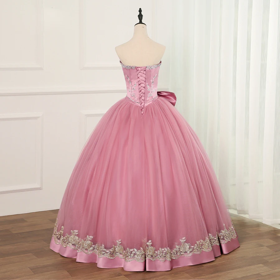 Jiayigong Ball Gown Quinceanera Dresses Cheap Tulle With Beads Sequined Big Bow Sweet 16 Dress For 15 Years Debutante