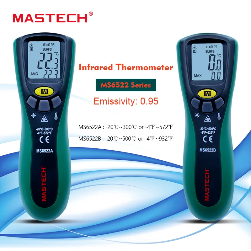 MASTECH MS6522A/B ручной цифровой термометр-20C ~ 300C/500C лазерная указка бесконтактный