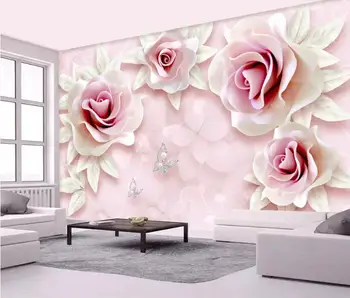 

CJSIR Custom Wallpaper 3d Embossed Pink Rose Papel De Parede Wall Living Room Bedroom TV Background Mural 3d Wallpaper Decor