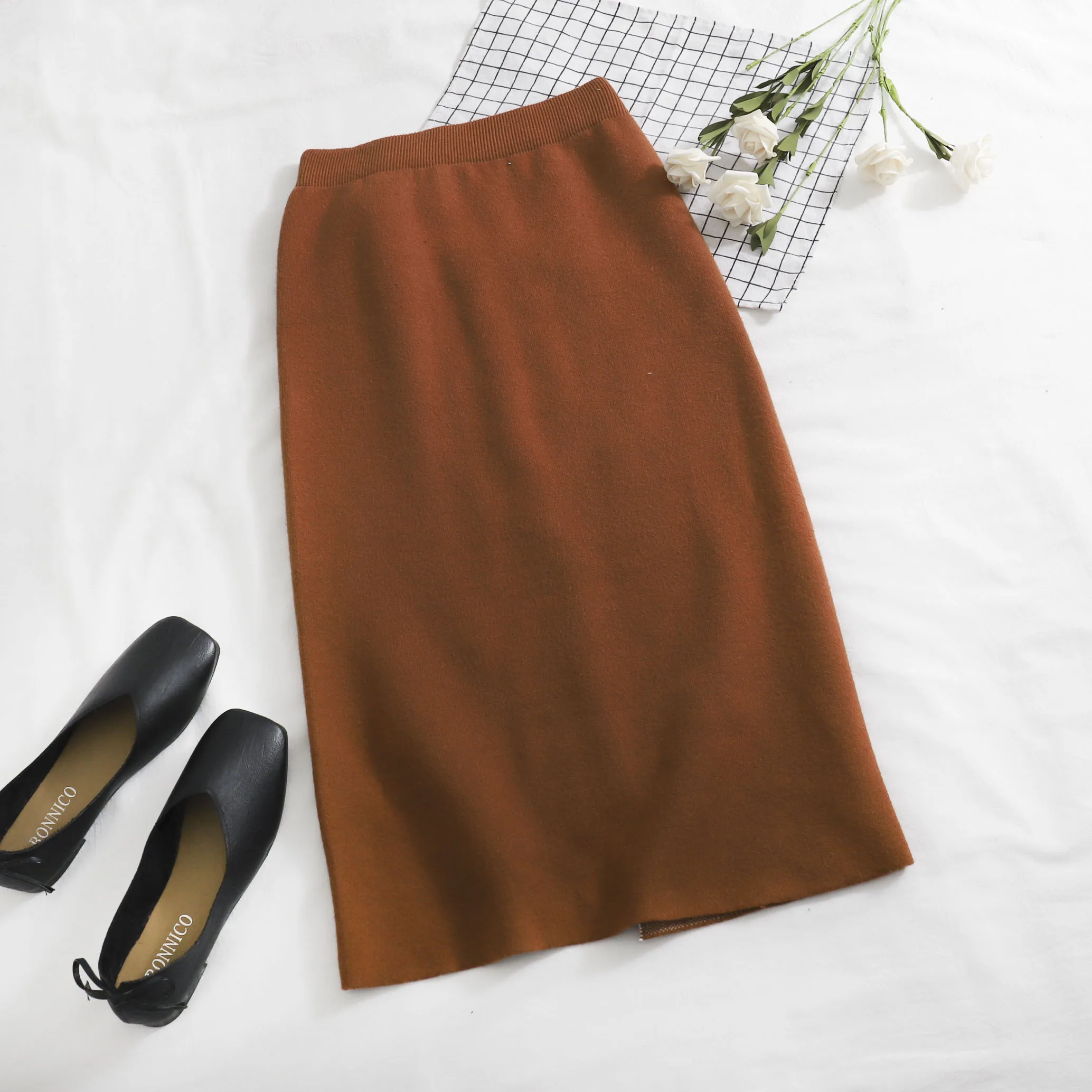 SINGRAIN Женская Асимметричная полосатая трикотажная юбка, повседневная Осенняя вязанная юбка средней длины с высокой талией, модная зимняя длинная юбка-карандаш с бантом