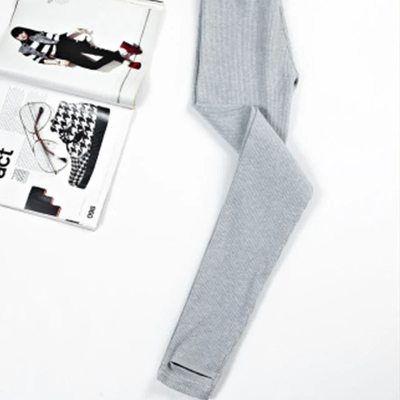 Light Gray Step foot Леггинсы женские в Вертикальную Полоску фитнес Вязание девять точек шаговые брюки утолщение Размер tata одежда - Цвет: Light Gray Step foot