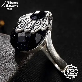 

Poland S925 Fine Antique shop Ring Sapphire Ring Women Chinatown art handicraft Artisan Baltic Gemstone Lazuli
