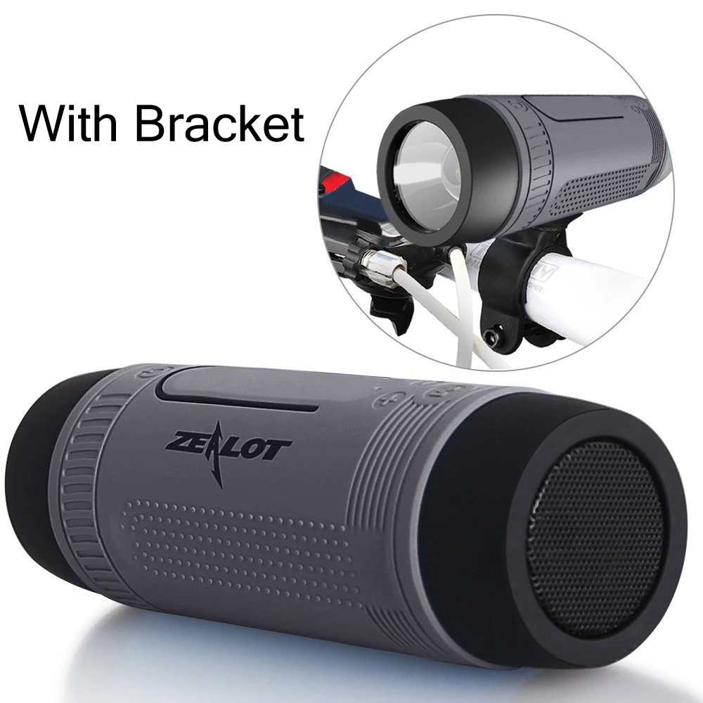 Zealot S1 Bluetooth динамик TF карта Открытый велосипедный сабвуфер беспроводной динамик как внешний аккумулятор+ светодиодный фонарик+ крепление для велосипеда+ карабин - Цвет: Gray Wtih Bracket