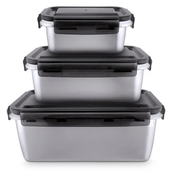

3PCS Stainless Steel Square Fresh-Keeping Box Set Square Sealed Box Fresh-Keeping Lunch Box with Lid