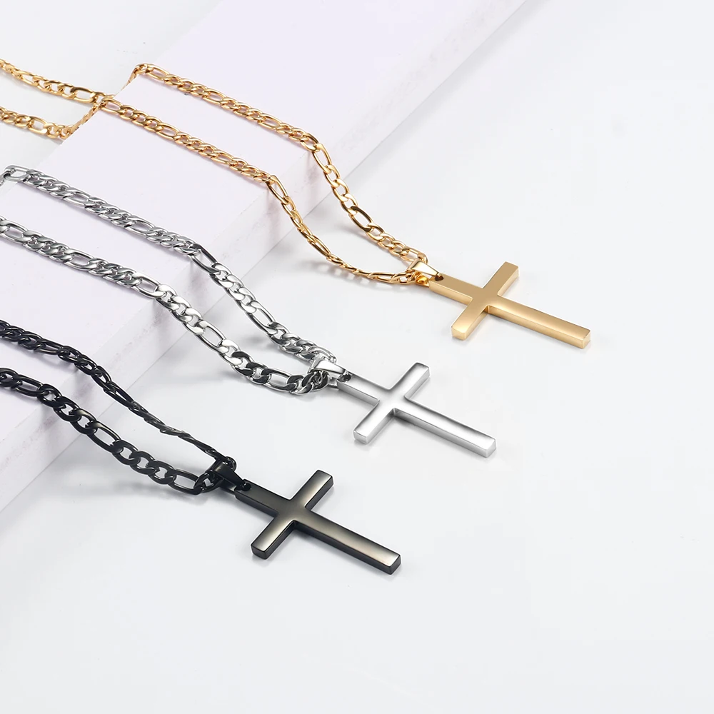

316L Stainless Steel Figaro Chain Necklace for Men Women Gold Silver Cross Pendant Waterproof NK Necklaces Fashion Jewelry Gift