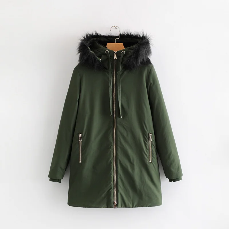 Зимняя женская длинная куртка с меховым капюшоном, модная женская парка, толстая теплая стеганая хлопковая куртка, повседневная верхняя одежда - Цвет: Зеленый