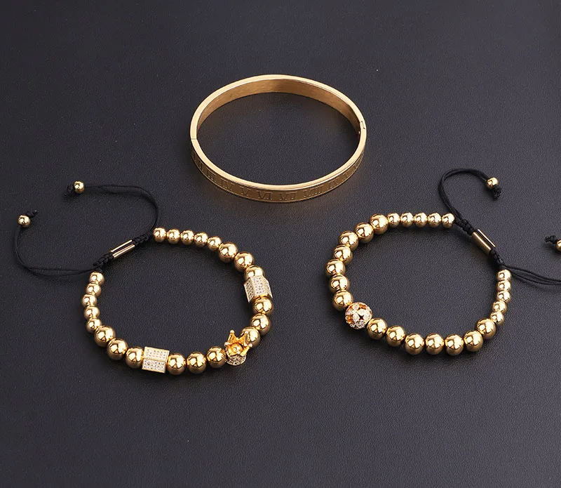 New Fashion High Quality Men Jewelry Bracelet Luxury CZ Imperial Crown Charm Stainless Steel Bangle Bracelet Set Men Jewelry