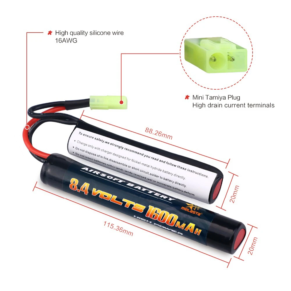 Batterie Airsoft NiMH 7.2V 500mAh - Compatible Marui CM030 CM121 - Technologie Sans Effet Mémoire