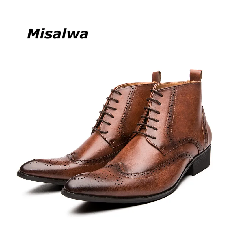 Misalwa/броги в студенческом стиле; Мужские ботинки «Челси» со шнуровкой; Универсальная кожаная мужская обувь; Повседневные полуботинки для свадебной вечеринки|Ботинки челси|   | АлиЭкспресс