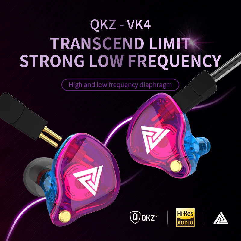 Original QKZ VK4 Colorful DD In Ear Earphone Headset HIFI Bass Noise Cancelling Earbuds With Mic Replaced Cable Earphone