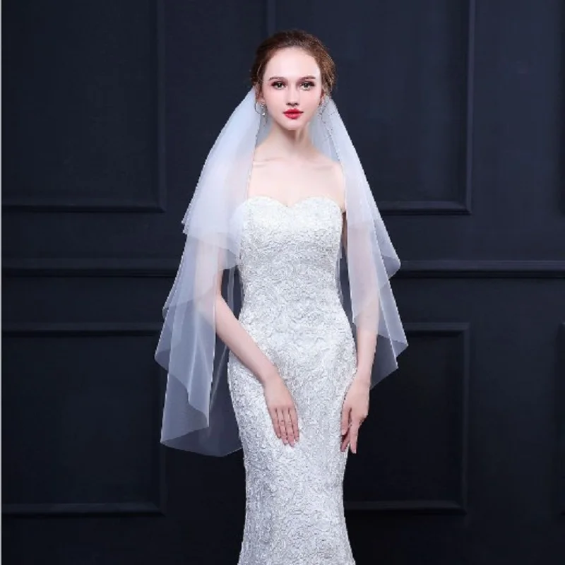 white 60 100 Alilove короткая Невеста двухслойная Европейская и американская двухслойная короткая юбка с расческой для волос Красивая Серебряная кружевная вуаль - Цвет: white 60 100