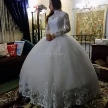 Высокая шея с длинным рукавом свадебные платья Бальные платья Иллюзия сзади кружева аппликация на свадебные платья формальное платье невесты vestido novia