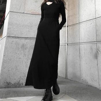 

2020 Women Spring Autumn New Style Temperament Black High Waist Skirt Casual Slim Soild Color Ankle Length A Line Long Skirt