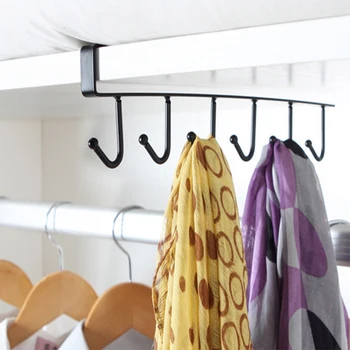 

Iron 6 Hooks Cup Holder Hanging Bathroom Hanger Kitchen Organizer Cabinet Door Shelf Removed Storage Rack