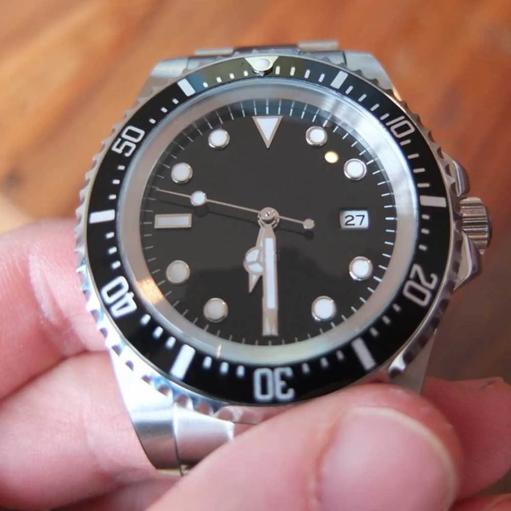 Sterylne 42mm Parnis czarne sterylne tarcze świetlne automatyczny zegarek męski Relogio Masculino P8