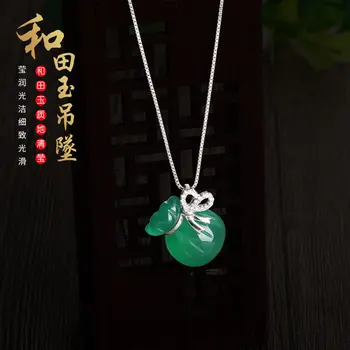 

Gold Dudu S925 silver inlaid with chalcedony money bag pendants exquisite natural Hetian jade pendants