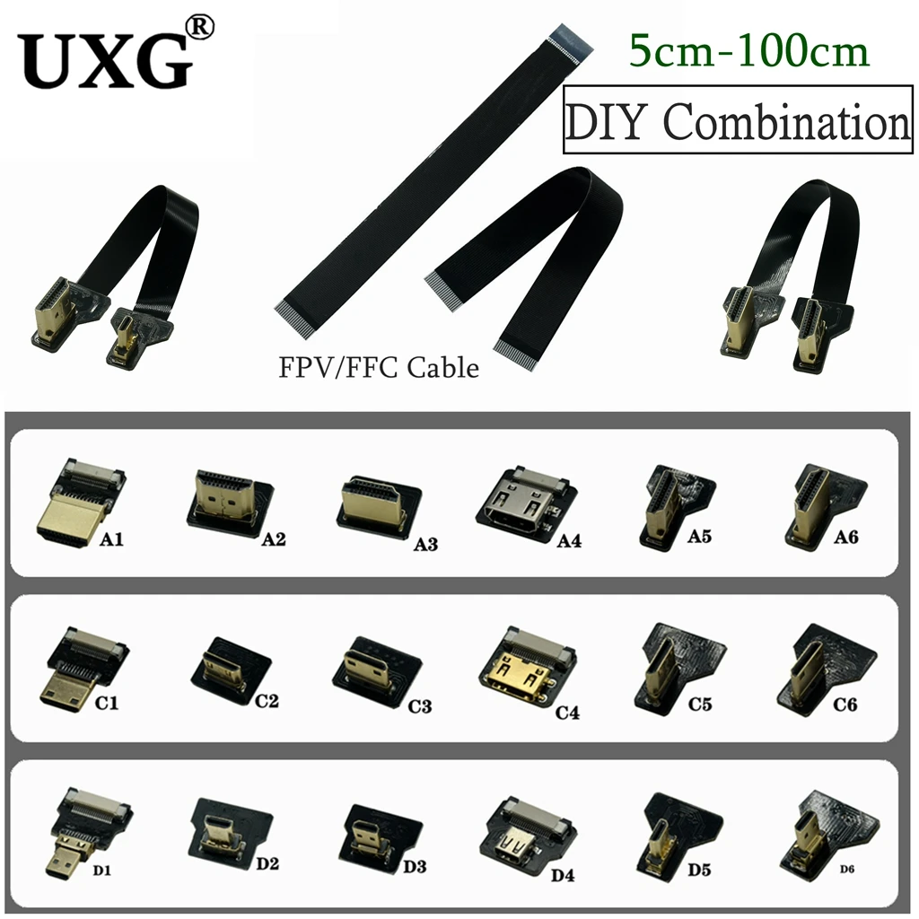Cinta de FPV, Cable plano Flexible Compatible con HDMI, Raspberry Pi 4,  Micro HDMI a HDMI/