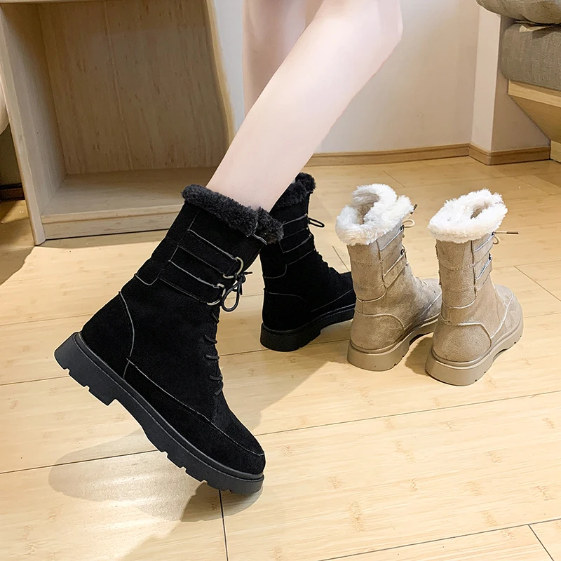 Women's Mid Calf Boots Booties Woman Low Heel Shoes Lace Up Round Toe Winter Footwear Australia Luxury Designer White
