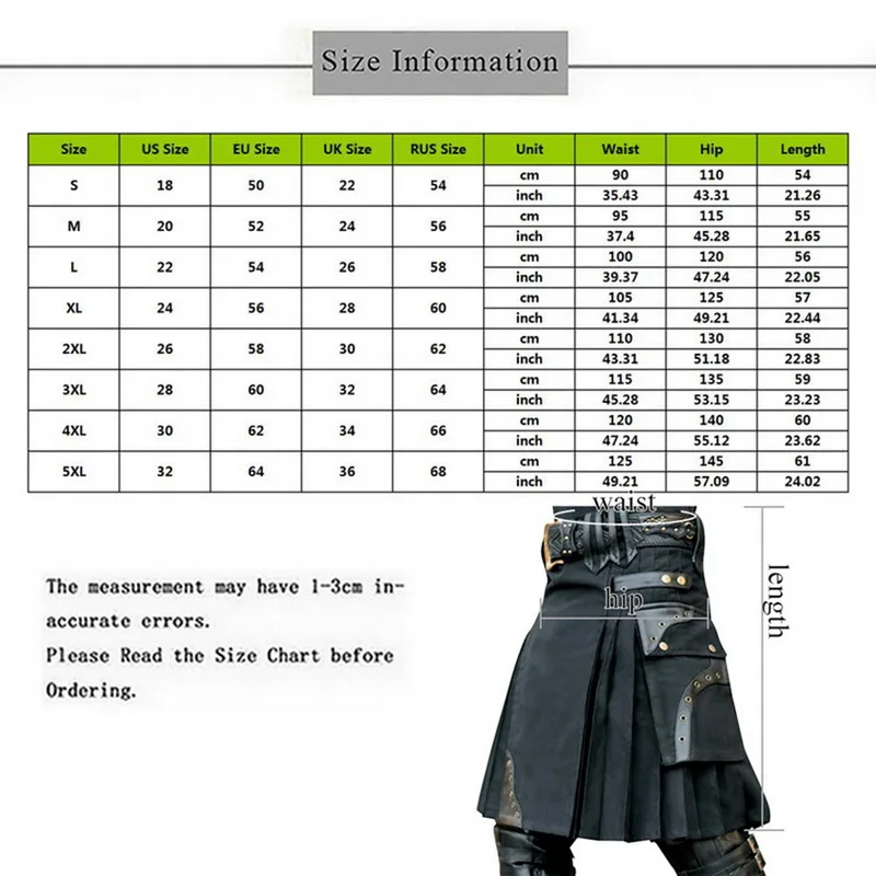 WENYUJH 2019 Autumn New Scottish Mens Kilt Traditional Skirt Metal Classic Retro Traditional Kilts Check Pattern Skirts Size 5XL