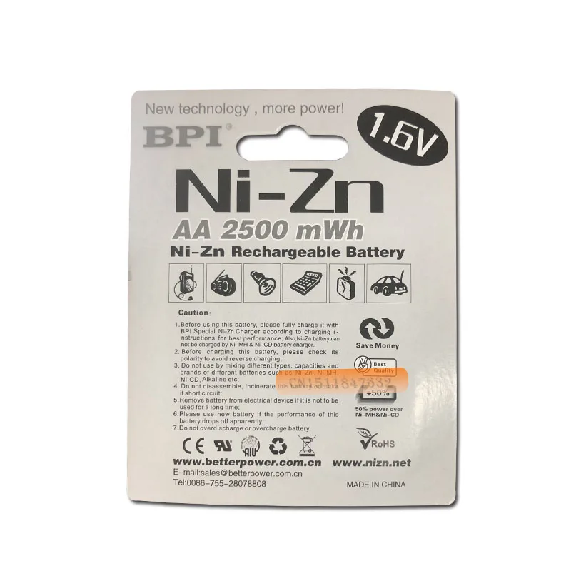 4 шт./лот перезаряжаемая BPI AA 2500mWh NI-Zn NI Zn NIZN 1,6 в батарея с чехол для игрушек, MP3, камеры