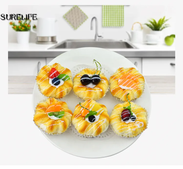 6pcs Festive Party Supplies Artificial Decorations Foods Fragrance Simulation Fragrant Fruit Cake Bread Props Display Model