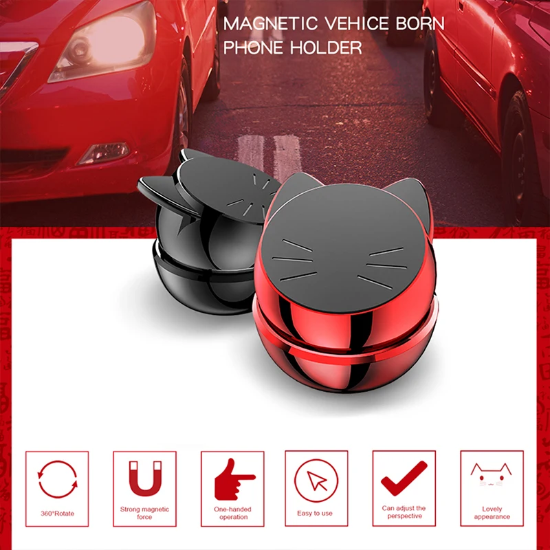 Магнитный автомобильный держатель для телефона с вращением на 360 ° милый котенок