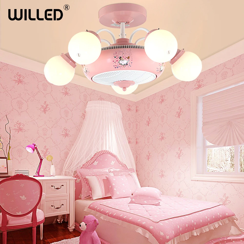 مروحة سقف أضواء للأطفال الفتيات الفتيان هدية لطيف الكرتون الوردي الأزرق أضواء غرفة الأطفال المشجعين Quiete غرفة نوم الزينة لاعبا اساسيا Ceiling Fans Aliexpress