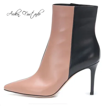 

Arden Furtado Fashion Women's Shoes Winter Elegant sexy Pointed Toe Stilettos Heels Leather Zipper Mixed Colors Short Boots