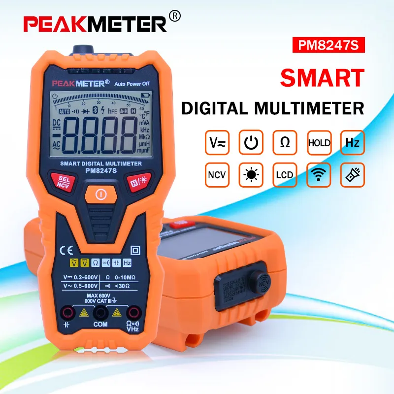 PEAKMETER PM8247S DC/AC Умный полный автоматический Диапазон Цифровой мультиметр NCV