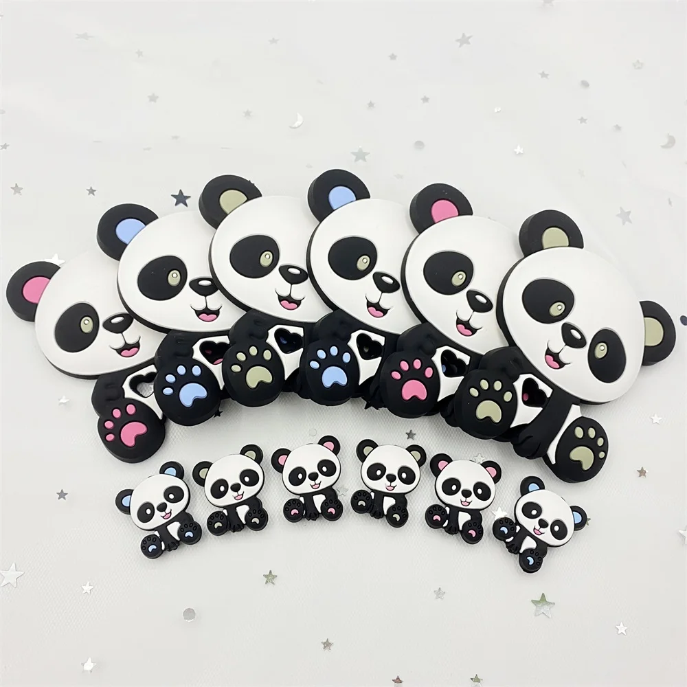5pcs 팬더 실리콘 비즈 Teether  Teething 펜던트 BPA 무료 식품 학년 실리콘 Teethers 베이비 케어 Pacifier 체인 DIY