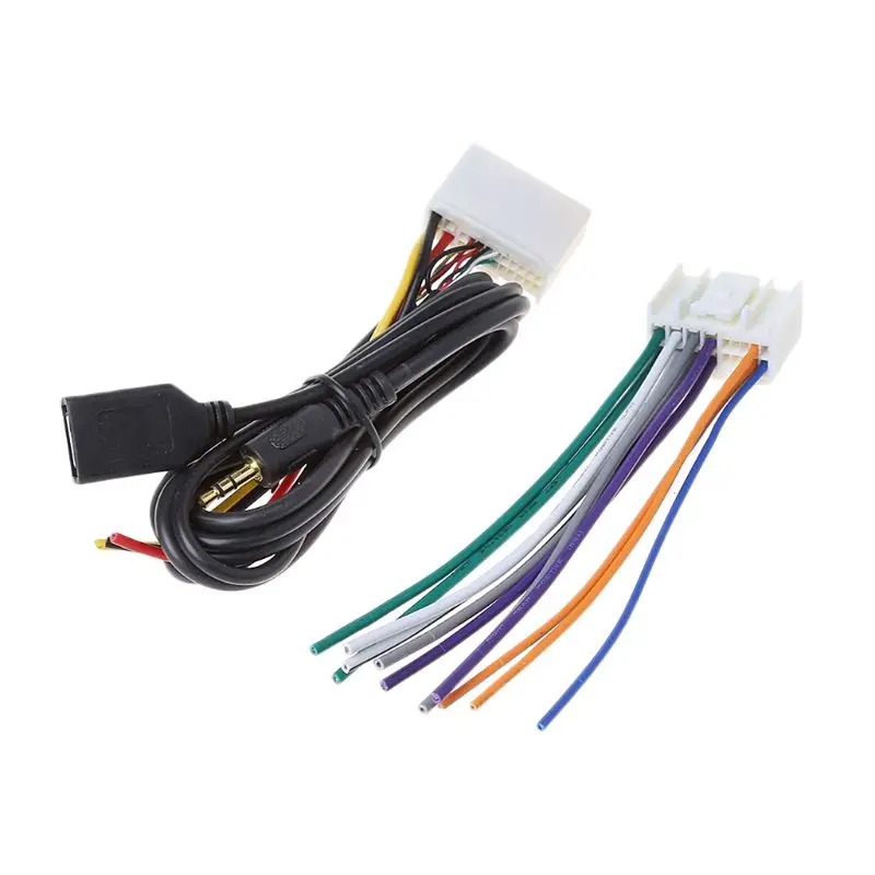 Car Audio Stereo Wiring Harness Adapter Kit With USB&AUX Plug Extension Wire